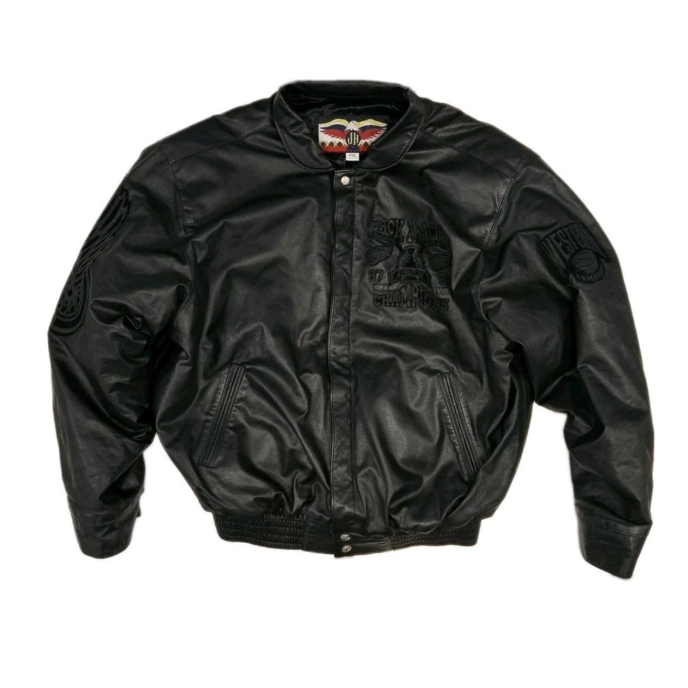 Rare VTG Jeff Hamilton NHL Leather Jacket Black on Black XXL